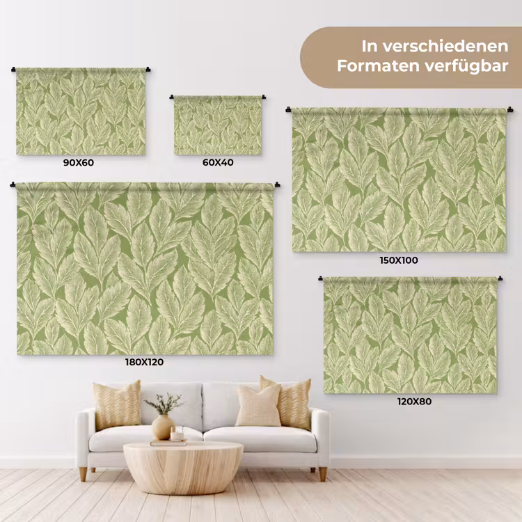 Wandteppich - Grün – Botanisch – Blätter – Vintage – Muster — 8