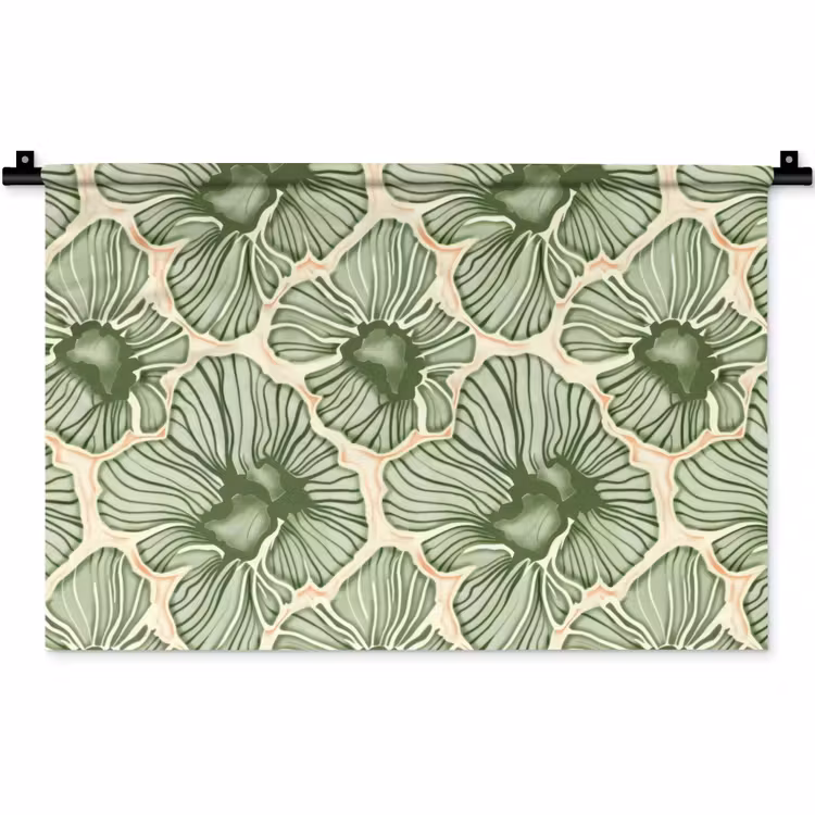 Wandteppich - Grün – Botanisch – Blumen – Organisch – Muster — 1
