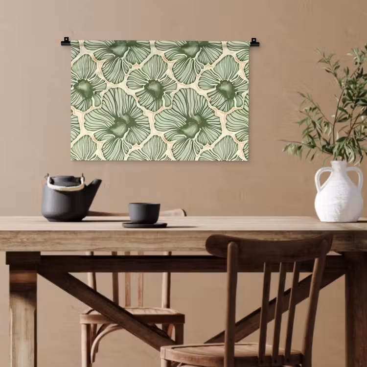 Wandteppich - Grün – Botanisch – Blumen – Organisch – Muster — 3