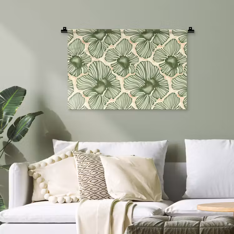 Wandteppich - Grün – Botanisch – Blumen – Organisch – Muster — 4