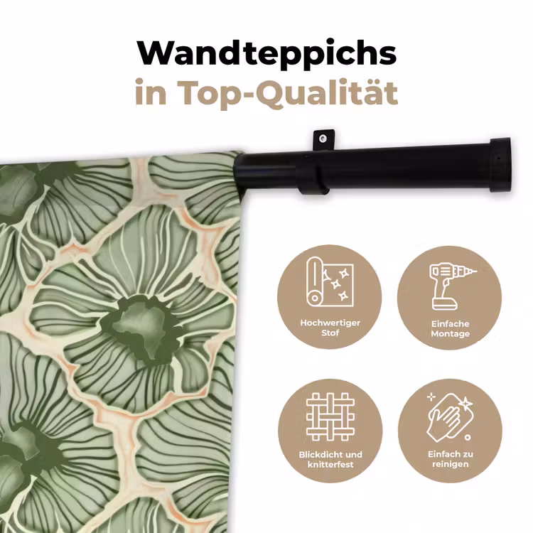 Wandteppich - Grün – Botanisch – Blumen – Organisch – Muster — 7