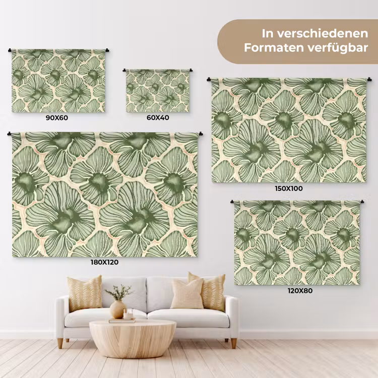 Wandteppich - Grün – Botanisch – Blumen – Organisch – Muster — 8