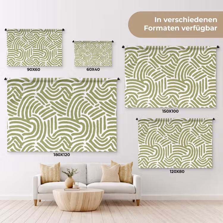 Wandteppich - Salbeigrün – Abstrakt – Bögen – Handgezeichnet – Muster — 8
