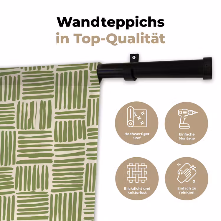 Wandteppich - Salbeigrün – Blöcke – Handgezeichnet – Muster — 7