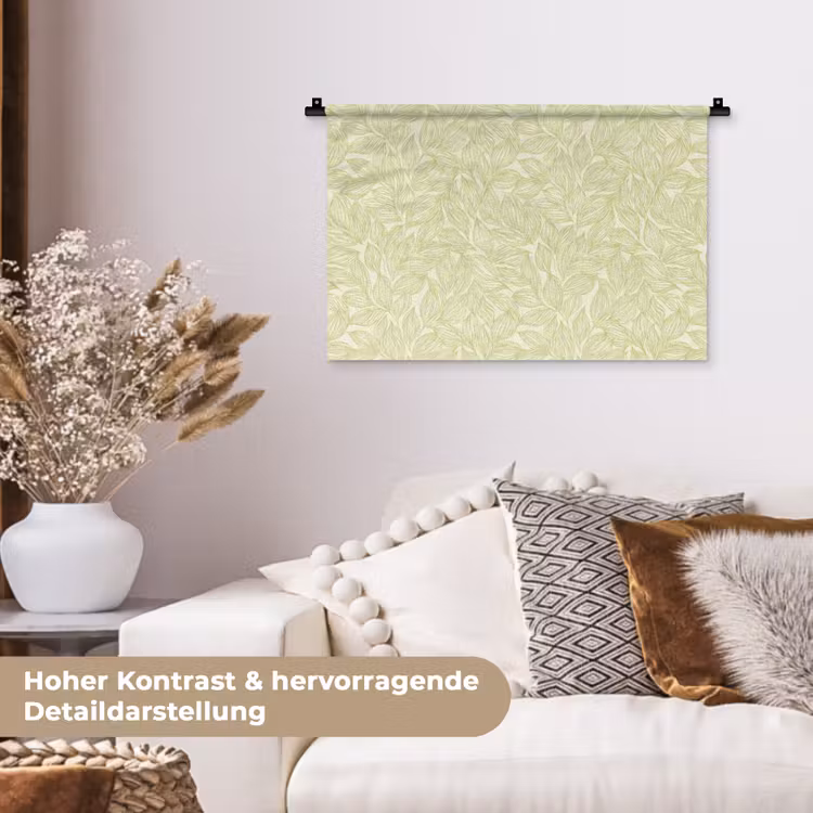 Wandteppich - Salbeigrün – Botanisch – Blätter – Handgezeichnet – Muster — 6