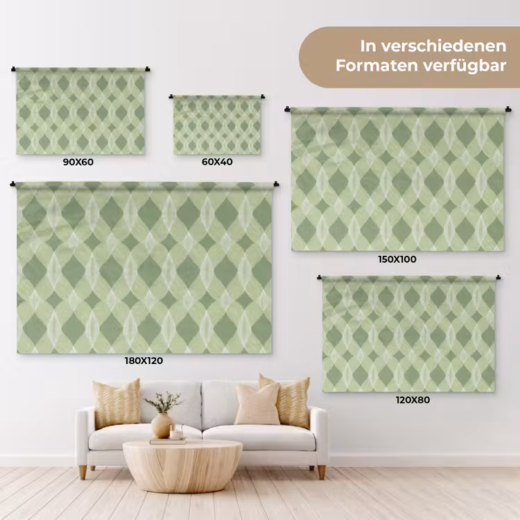 Wandteppich - Salbeigrün – Geometrisch – Organisch – Gitterwerk – Muster — 8