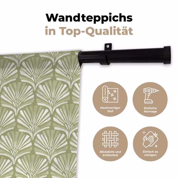 Wandteppich - Salbeigrün – Ginkgo Biloba – Fächer – Muster — 7