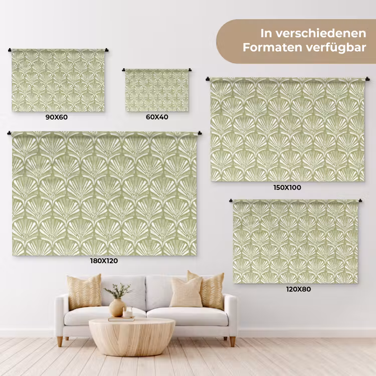 Wandteppich - Salbeigrün – Ginkgo Biloba – Fächer – Muster — 8