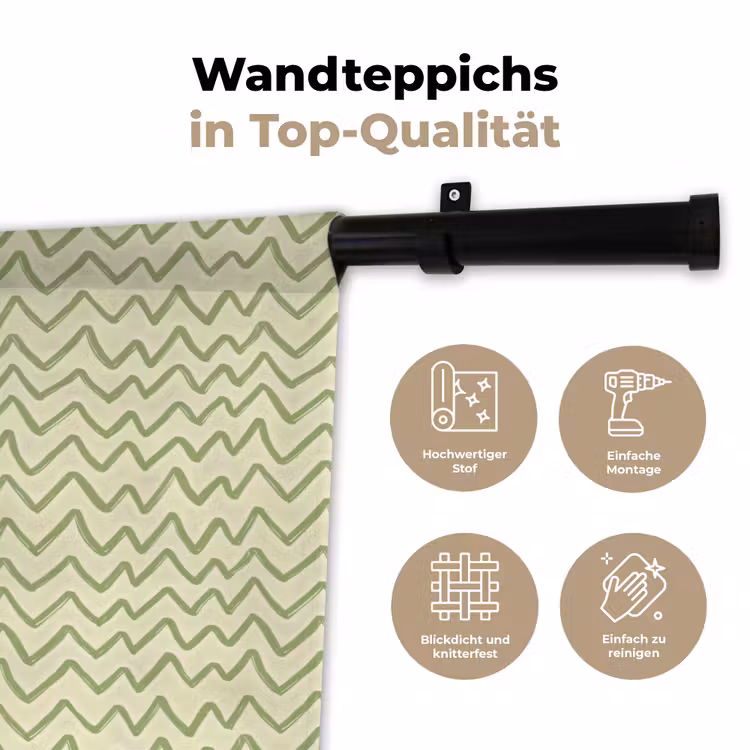 Wandteppich - Salbeigrün – Zickzack – Handgezeichnet – Muster — 7