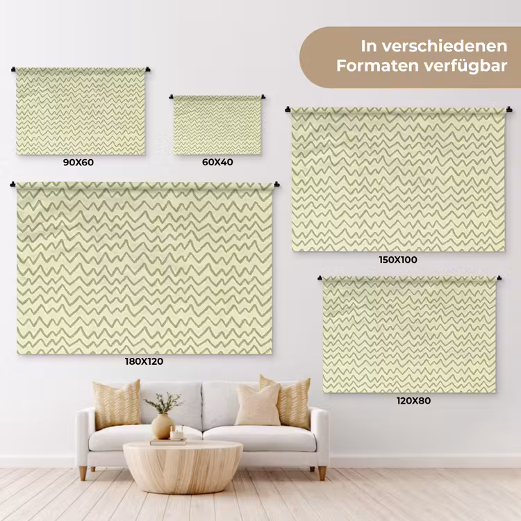 Wandteppich - Salbeigrün – Zickzack – Handgezeichnet – Muster — 8