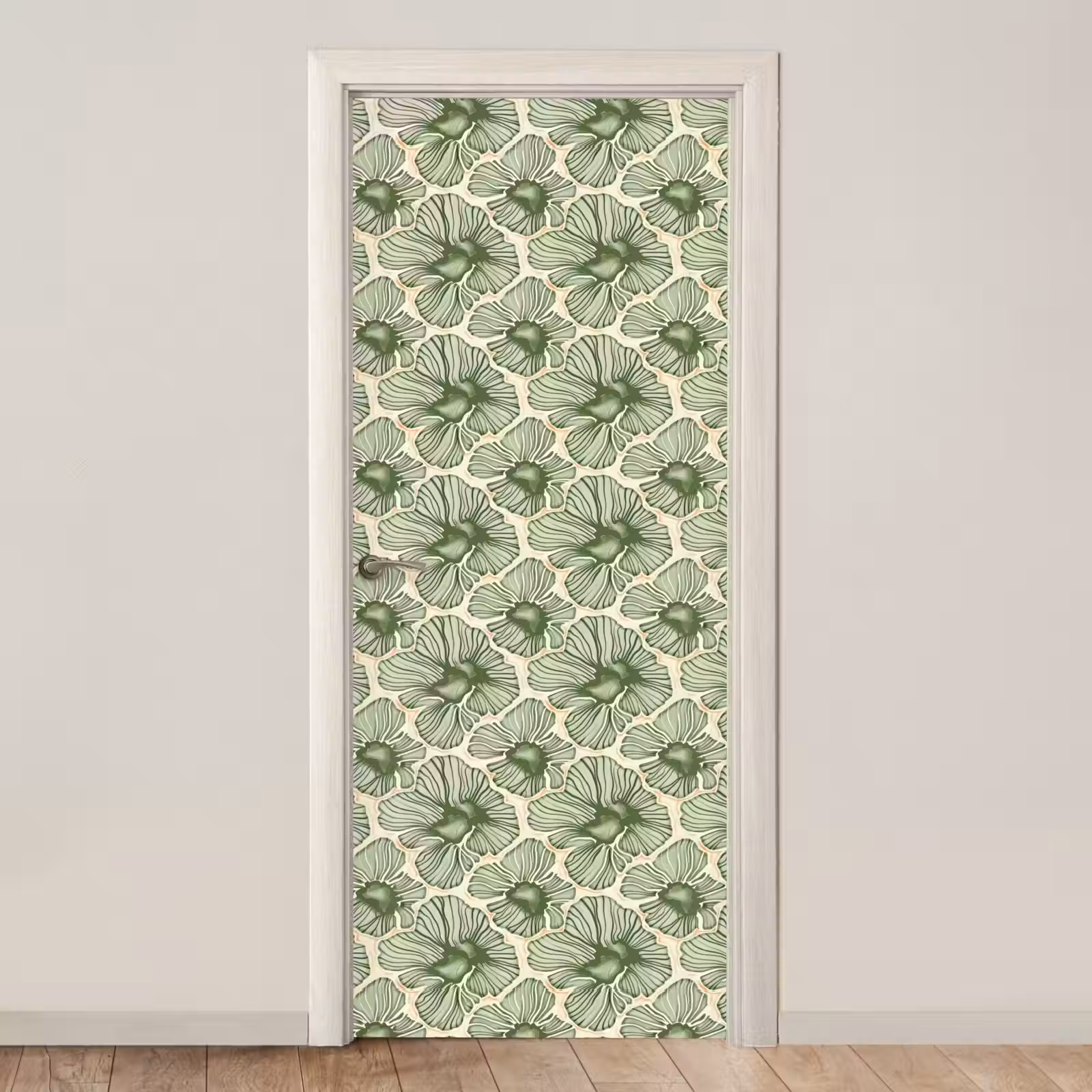 Türtapete - Grün – Botanisch – Blumen – Organisch – Muster — 1