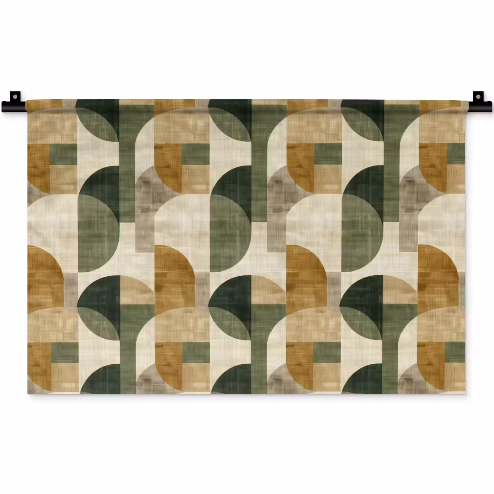 Wandteppich - Olivgrün – Geometrisch – Abstrakt – Mid-Century – Leinen – Muster — 1
