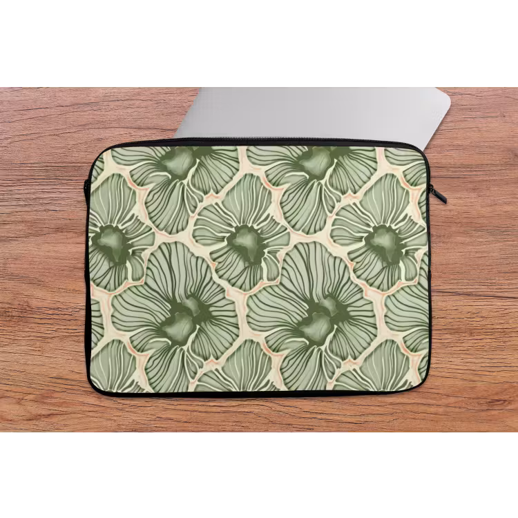 Laptop hülle - Grün – Botanisch – Blumen – Organisch – Muster — 2