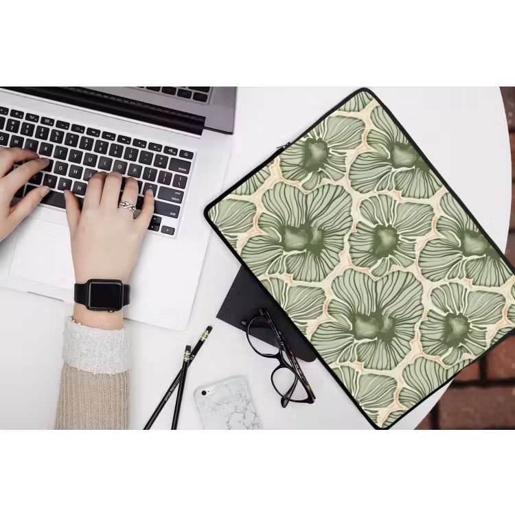 Laptop hülle - Grün – Botanisch – Blumen – Organisch – Muster — 3