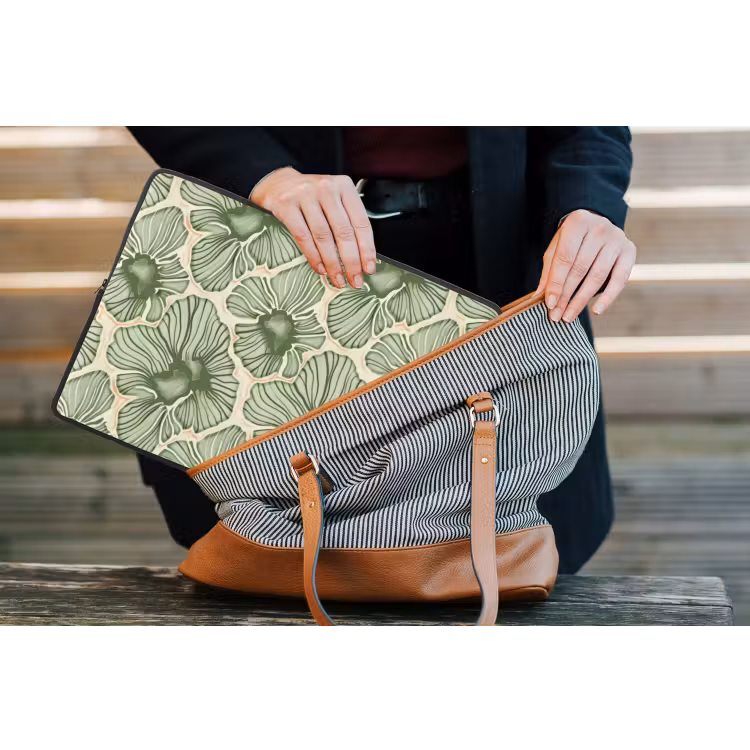 Laptop hülle - Grün – Botanisch – Blumen – Organisch – Muster — 4