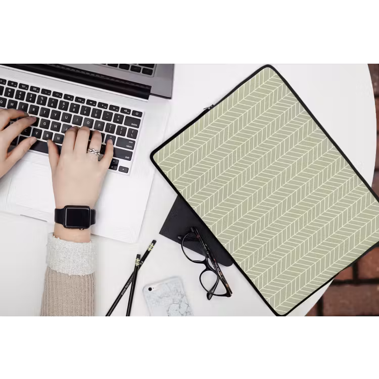 Laptop hülle - Salbeigrün – Fischgrät – Geometrisch – Muster — 3