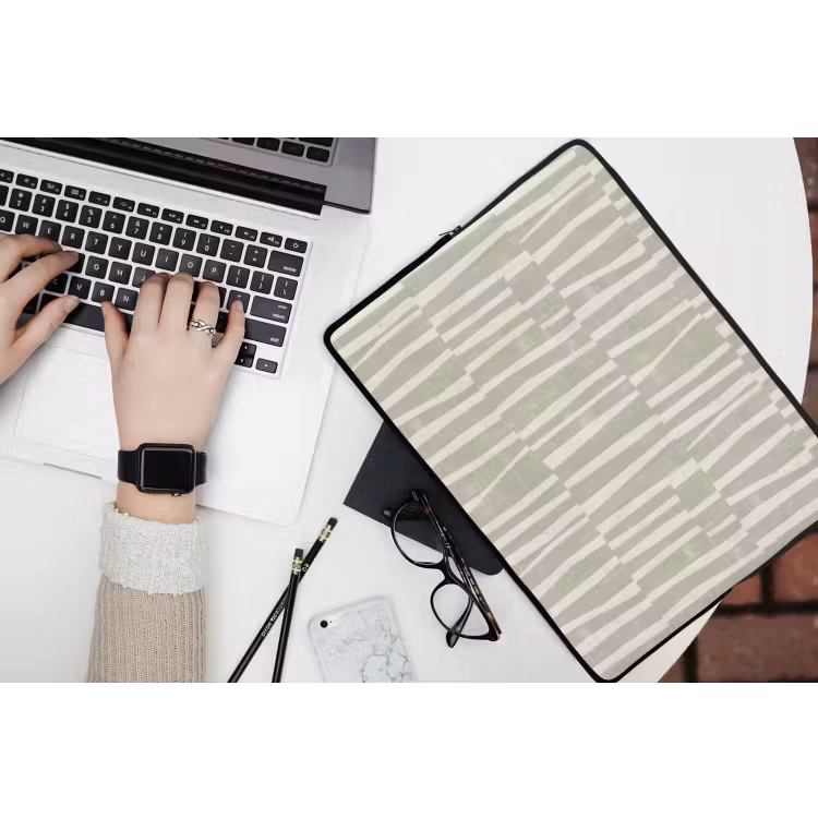 Laptop hülle - Salbeigrün – Streifen – Geometrisch – Textur – Muster — 3