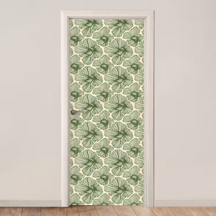 Türtapete - Grün – Botanisch – Blumen – Organisch – Muster — 1