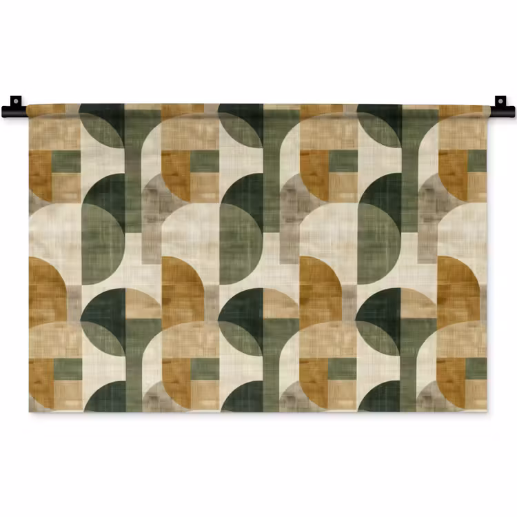 Wandteppich - Olivgrün – Geometrisch – Abstrakt – Mid-Century – Leinen – Muster — 1