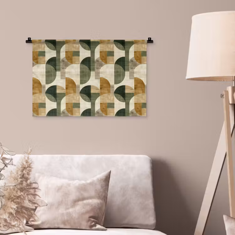 Wandteppich - Olivgrün – Geometrisch – Abstrakt – Mid-Century – Leinen – Muster — 2