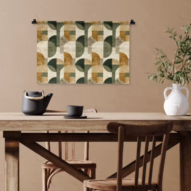 Wandteppich - Olivgrün – Geometrisch – Abstrakt – Mid-Century – Leinen – Muster — 3