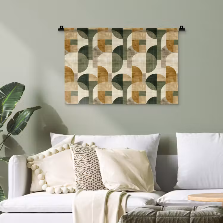 Wandteppich - Olivgrün – Geometrisch – Abstrakt – Mid-Century – Leinen – Muster — 4
