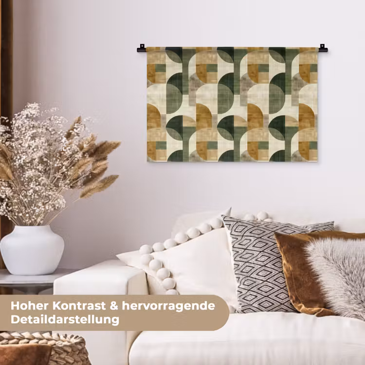 Wandteppich - Olivgrün – Geometrisch – Abstrakt – Mid-Century – Leinen – Muster — 6