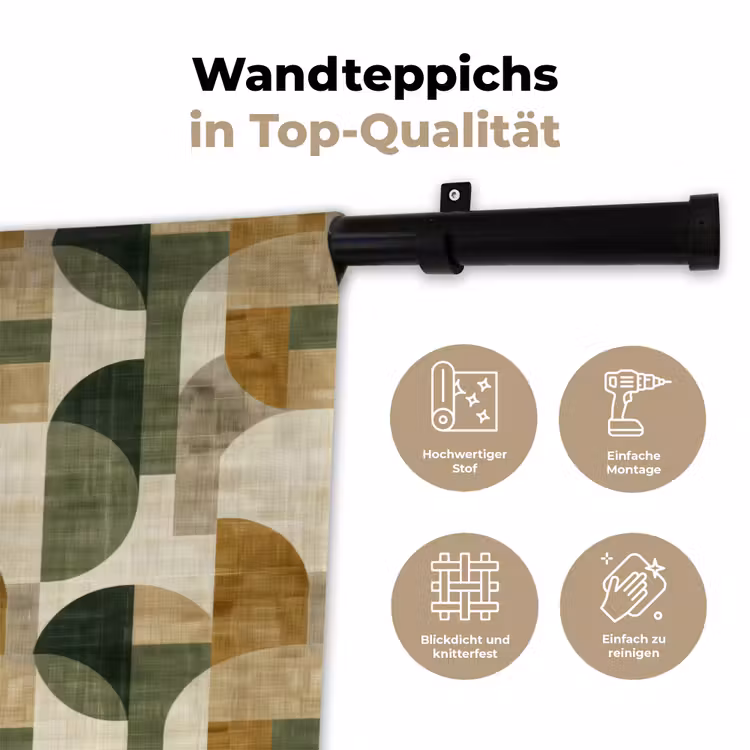 Wandteppich - Olivgrün – Geometrisch – Abstrakt – Mid-Century – Leinen – Muster — 7