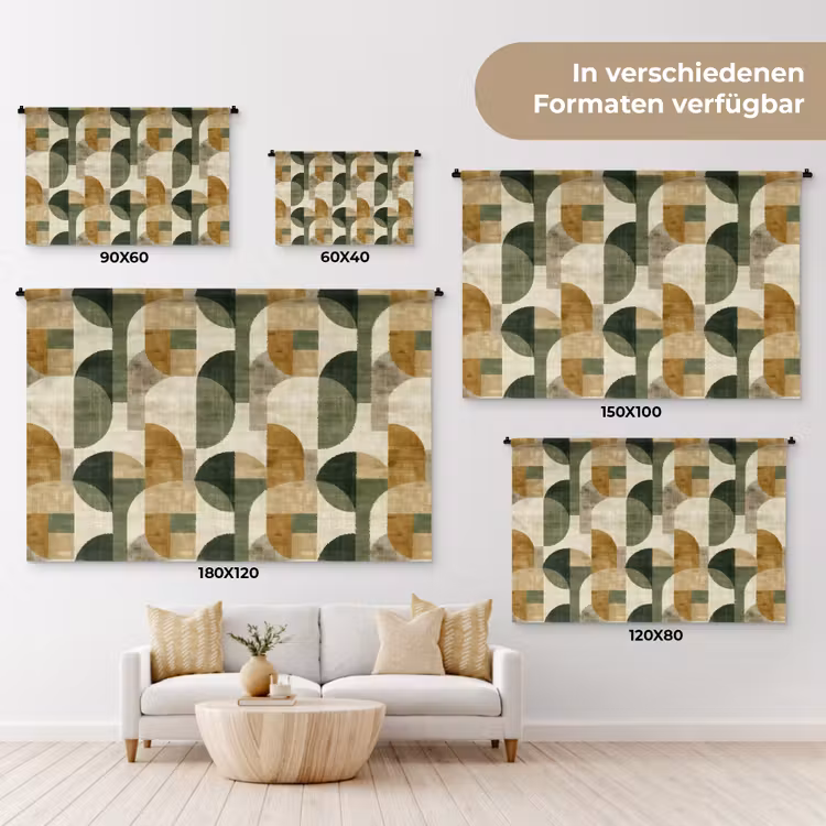 Wandteppich - Olivgrün – Geometrisch – Abstrakt – Mid-Century – Leinen – Muster — 8