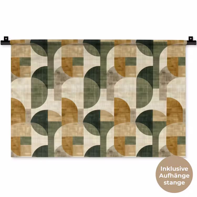 Wandteppich - Olivgrün – Geometrisch – Abstrakt – Mid-Century – Leinen – Muster — 9