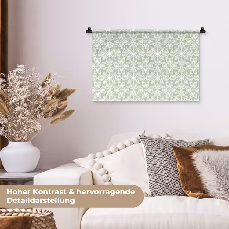 Wandteppich - Salbeigrün – Symmetrisch – Mandala – Ornament – Muster — 6
