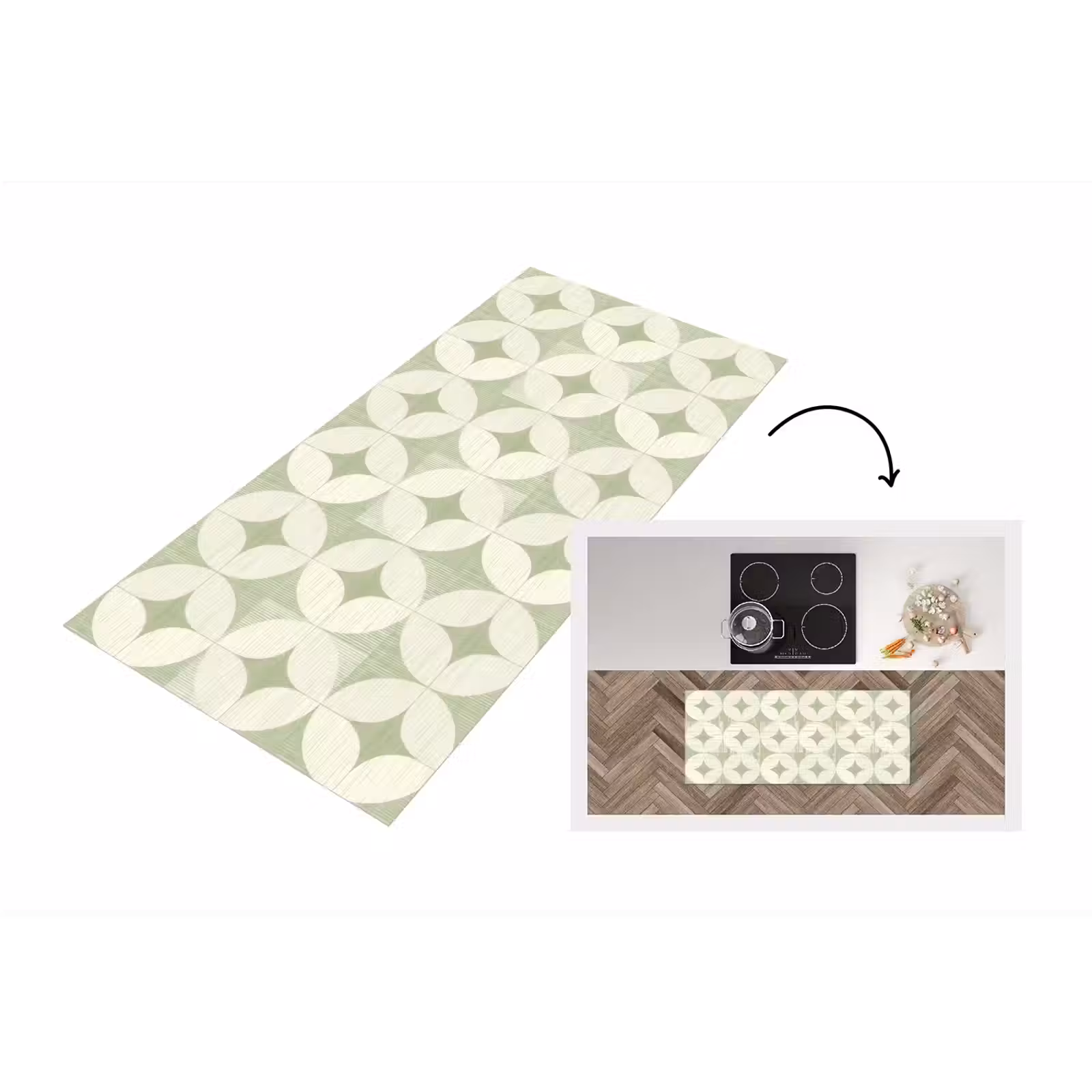 Küchenläufer - Salbeigrün – Geometrisch – Retro – Mid-Century – Muster — 1