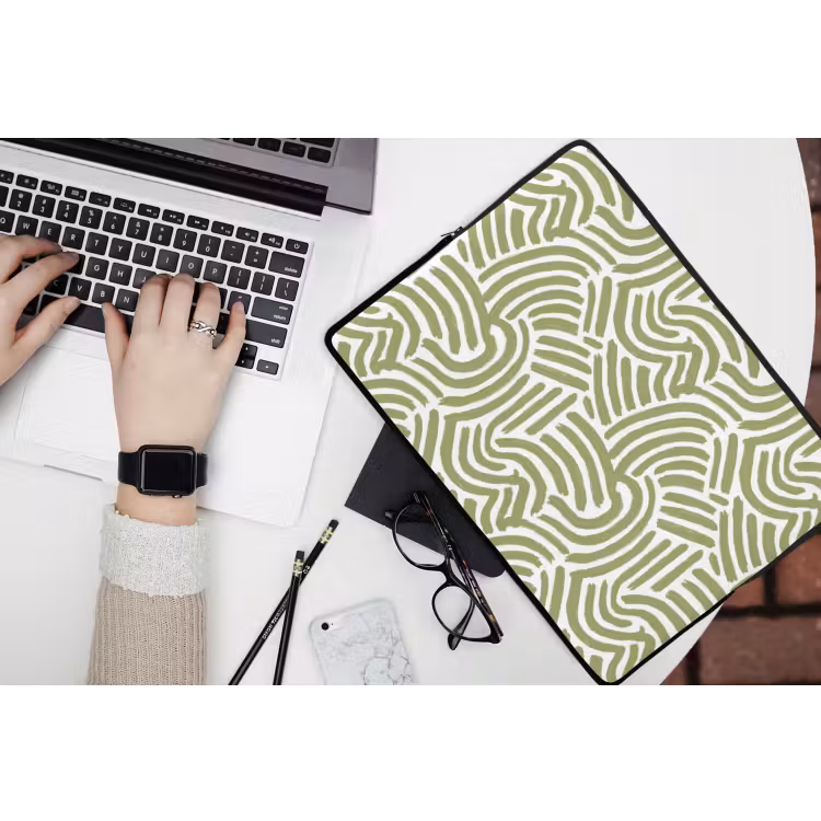 Laptop hülle - Salbeigrün – Abstrakt – Bögen – Handgezeichnet – Muster — 3