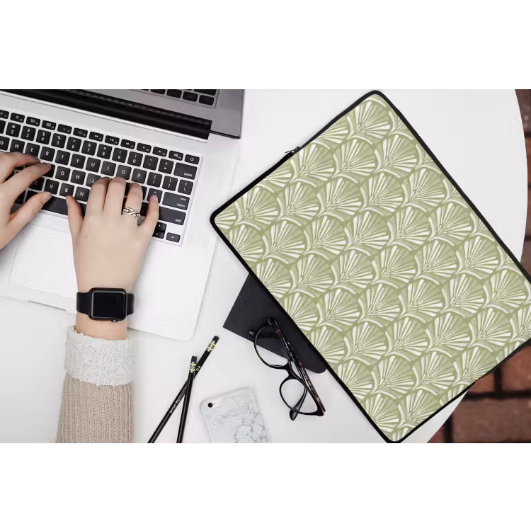 Laptop hülle - Salbeigrün – Ginkgo Biloba – Fächer – Muster — 3
