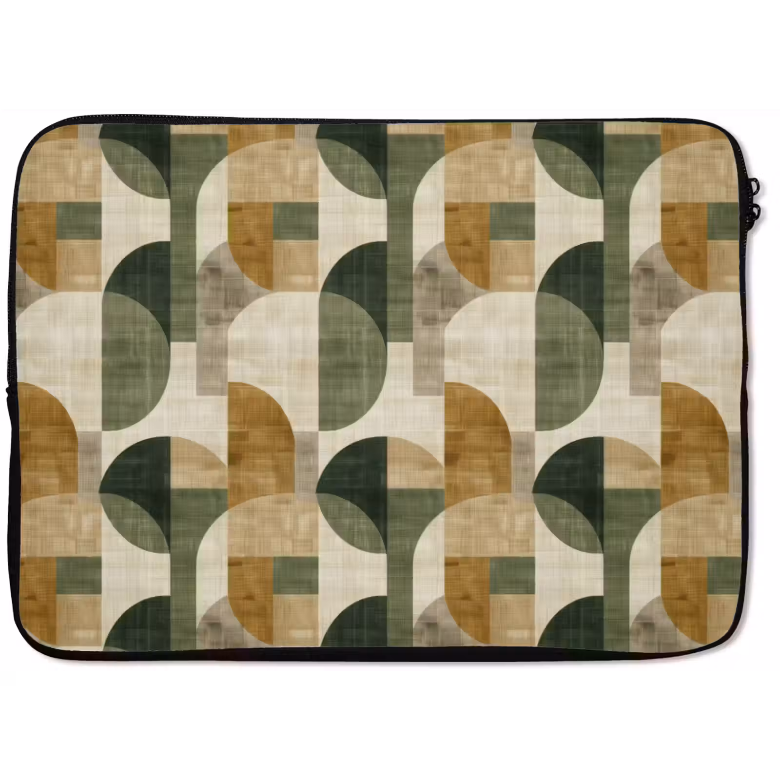 Laptop hülle - Olivgrün – Geometrisch – Abstrakt – Mid-Century – Leinen – Muster — 1