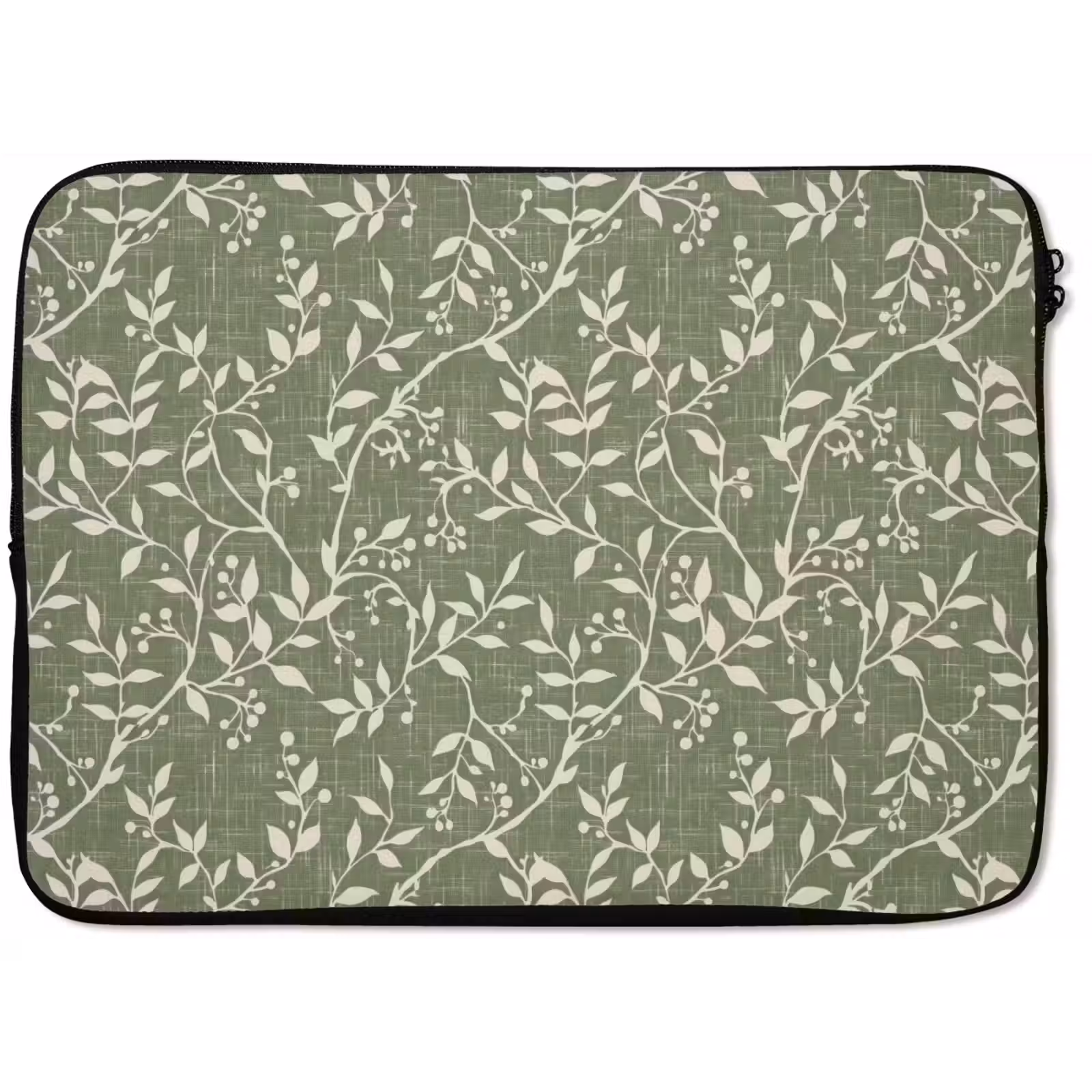 Laptop hülle - Salbeigrün – Botanisch – Zweige – Beeren – Leinen – Muster — 1