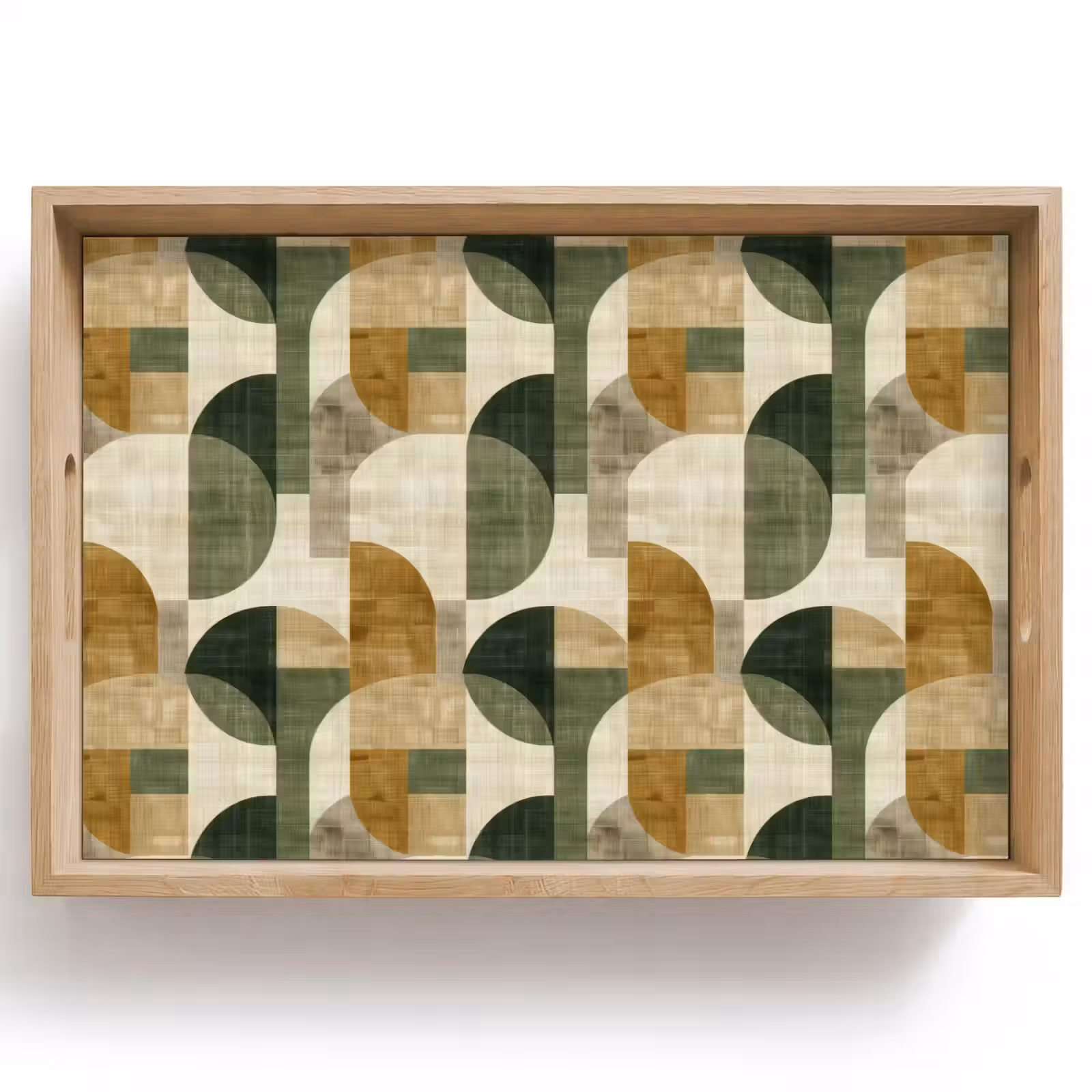 Tablett - Olivgrün – Geometrisch – Abstrakt – Mid-Century – Leinen – Muster — 1