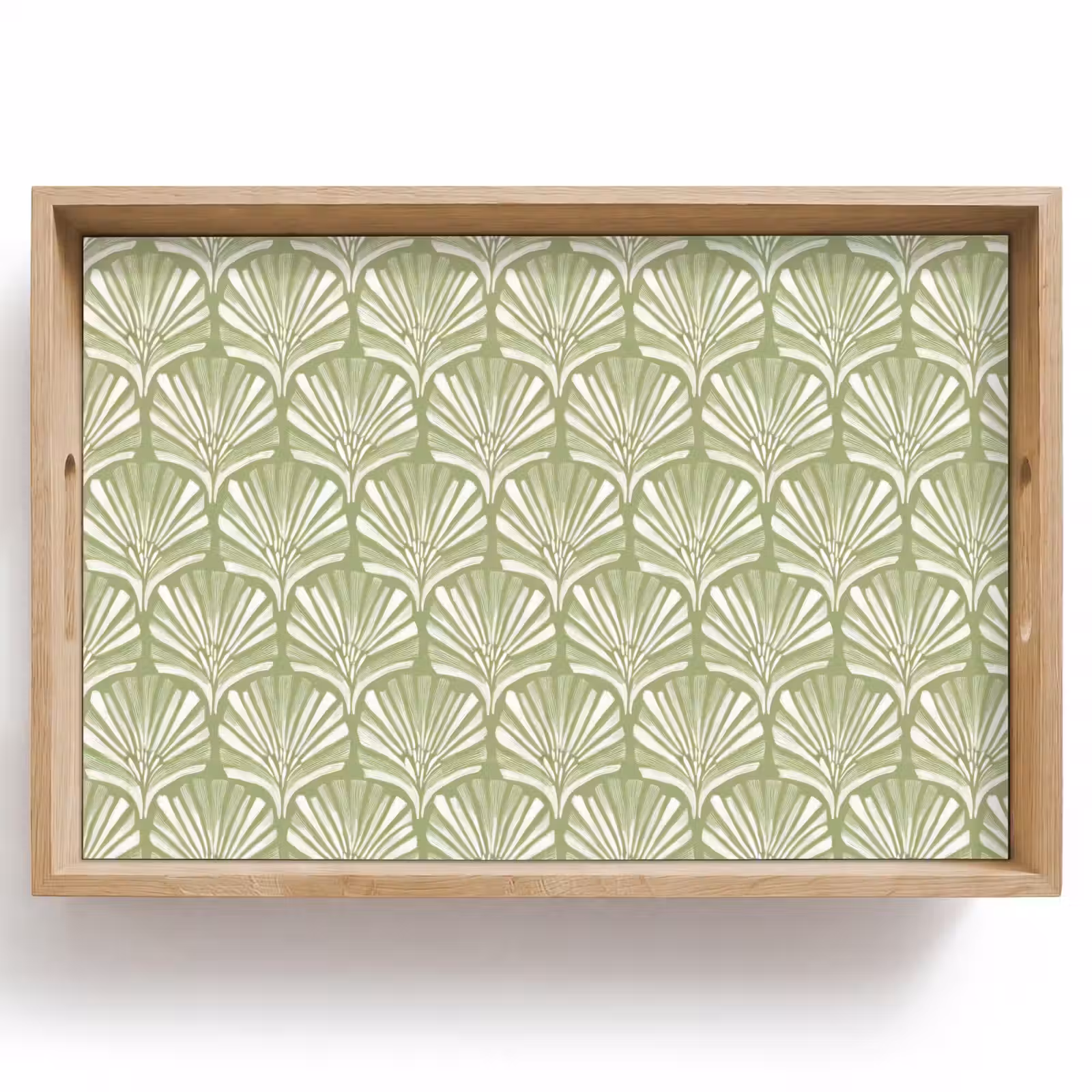 Tablett - Salbeigrün – Ginkgo Biloba – Fächer – Muster — 1
