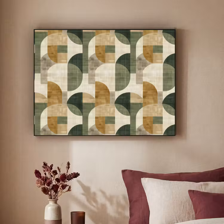 Art Frame - Olivgrün – Geometrisch – Abstrakt – Mid-Century – Leinen – Muster — 2