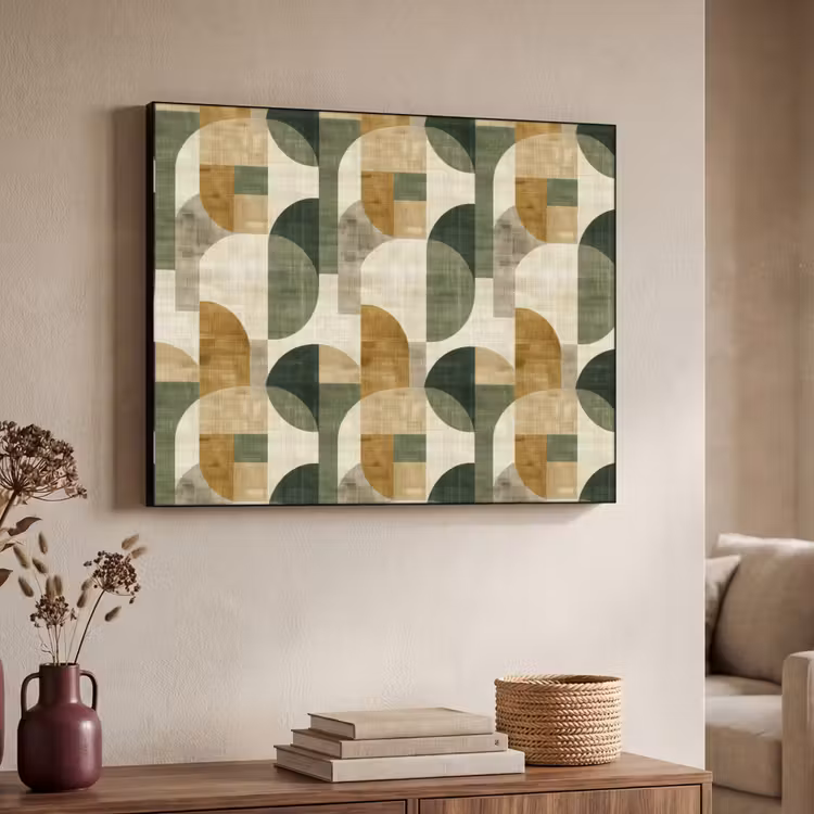 Art Frame - Olivgrün – Geometrisch – Abstrakt – Mid-Century – Leinen – Muster — 3