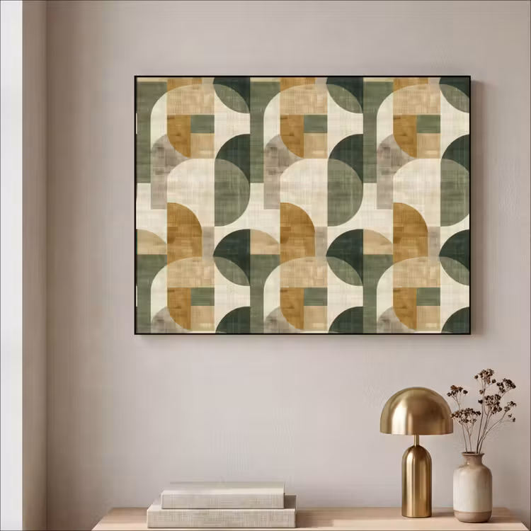 Art Frame - Olivgrün – Geometrisch – Abstrakt – Mid-Century – Leinen – Muster — 4