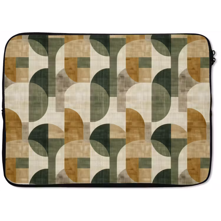 Laptop hülle - Olivgrün – Geometrisch – Abstrakt – Mid-Century – Leinen – Muster — 1