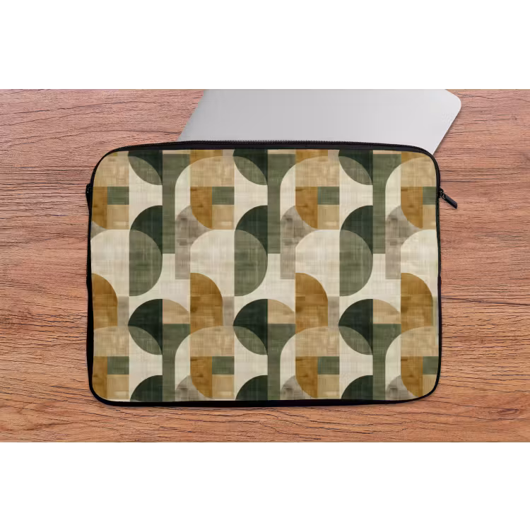Laptop hülle - Olivgrün – Geometrisch – Abstrakt – Mid-Century – Leinen – Muster — 2