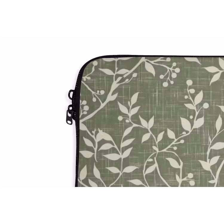 Laptop hülle - Salbeigrün – Botanisch – Zweige – Beeren – Leinen – Muster — 5