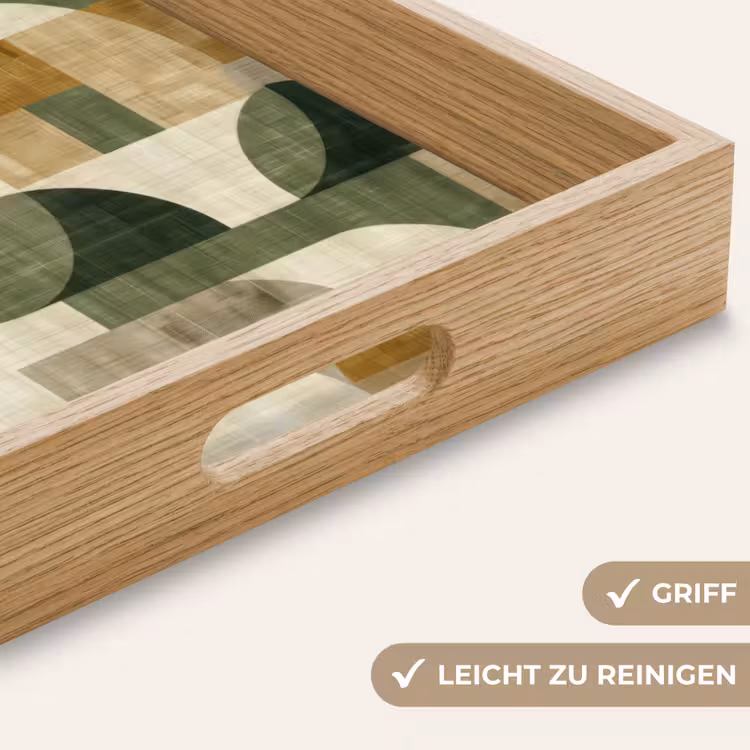 Tablett - Olivgrün – Geometrisch – Abstrakt – Mid-Century – Leinen – Muster — 5