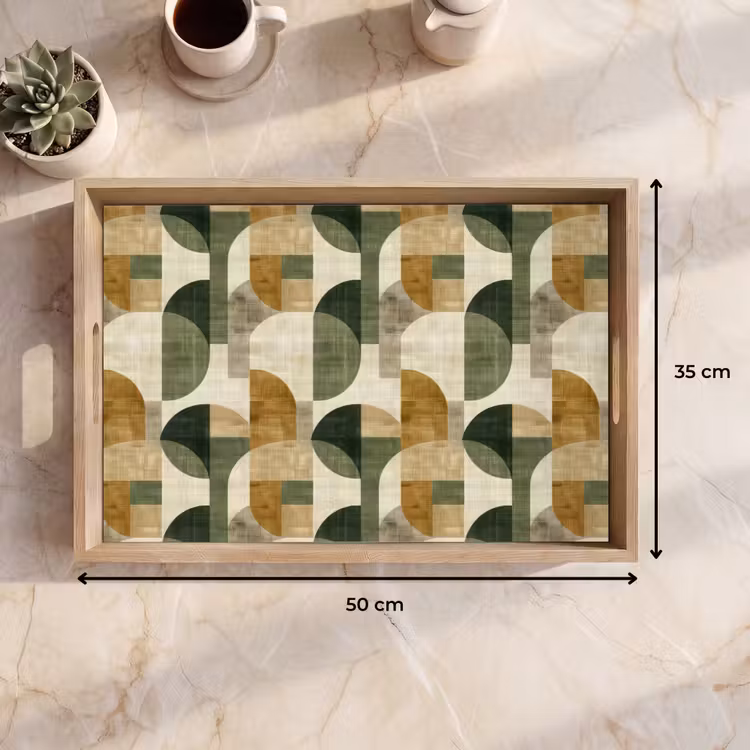 Tablett - Olivgrün – Geometrisch – Abstrakt – Mid-Century – Leinen – Muster — 9