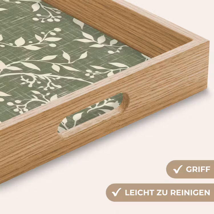Tablett - Salbeigrün – Botanisch – Zweige – Beeren – Leinen – Muster — 5