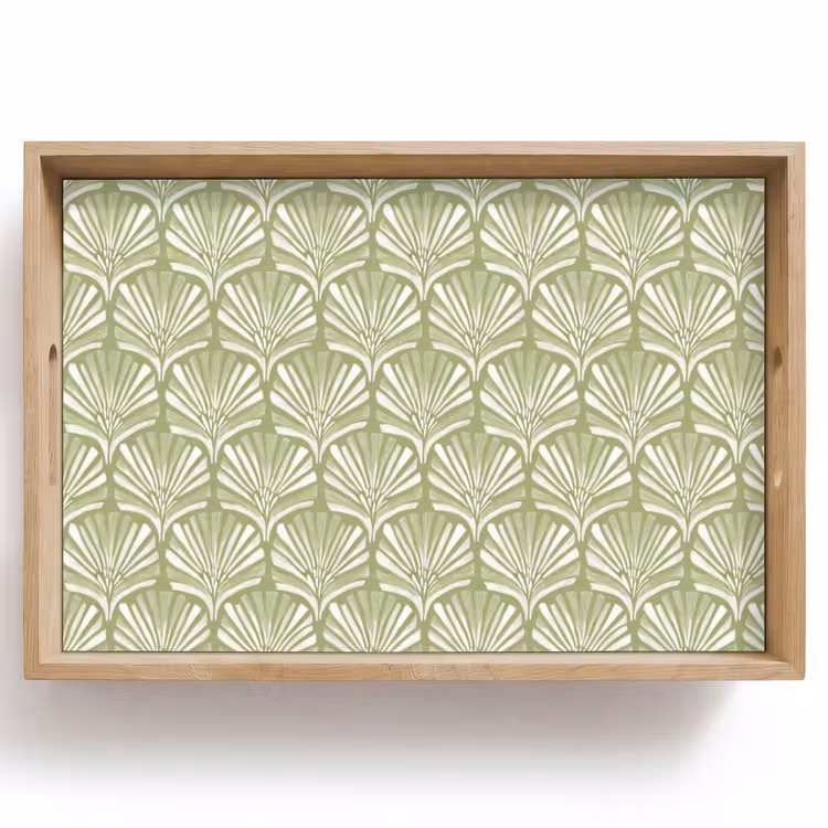Tablett - Salbeigrün – Ginkgo Biloba – Fächer – Muster — 1