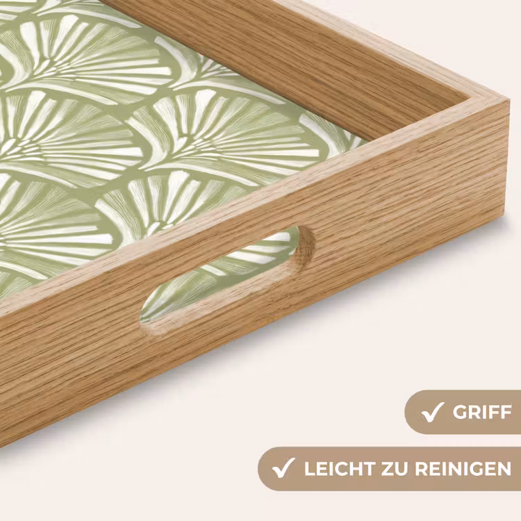 Tablett - Salbeigrün – Ginkgo Biloba – Fächer – Muster — 5