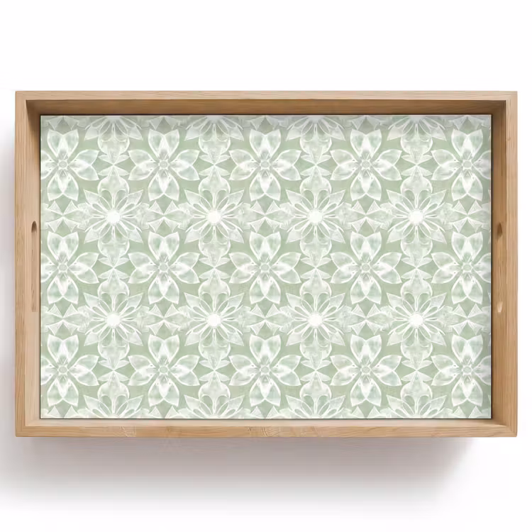 Tablett - Salbeigrün – Symmetrisch – Mandala – Ornament – Muster — 1